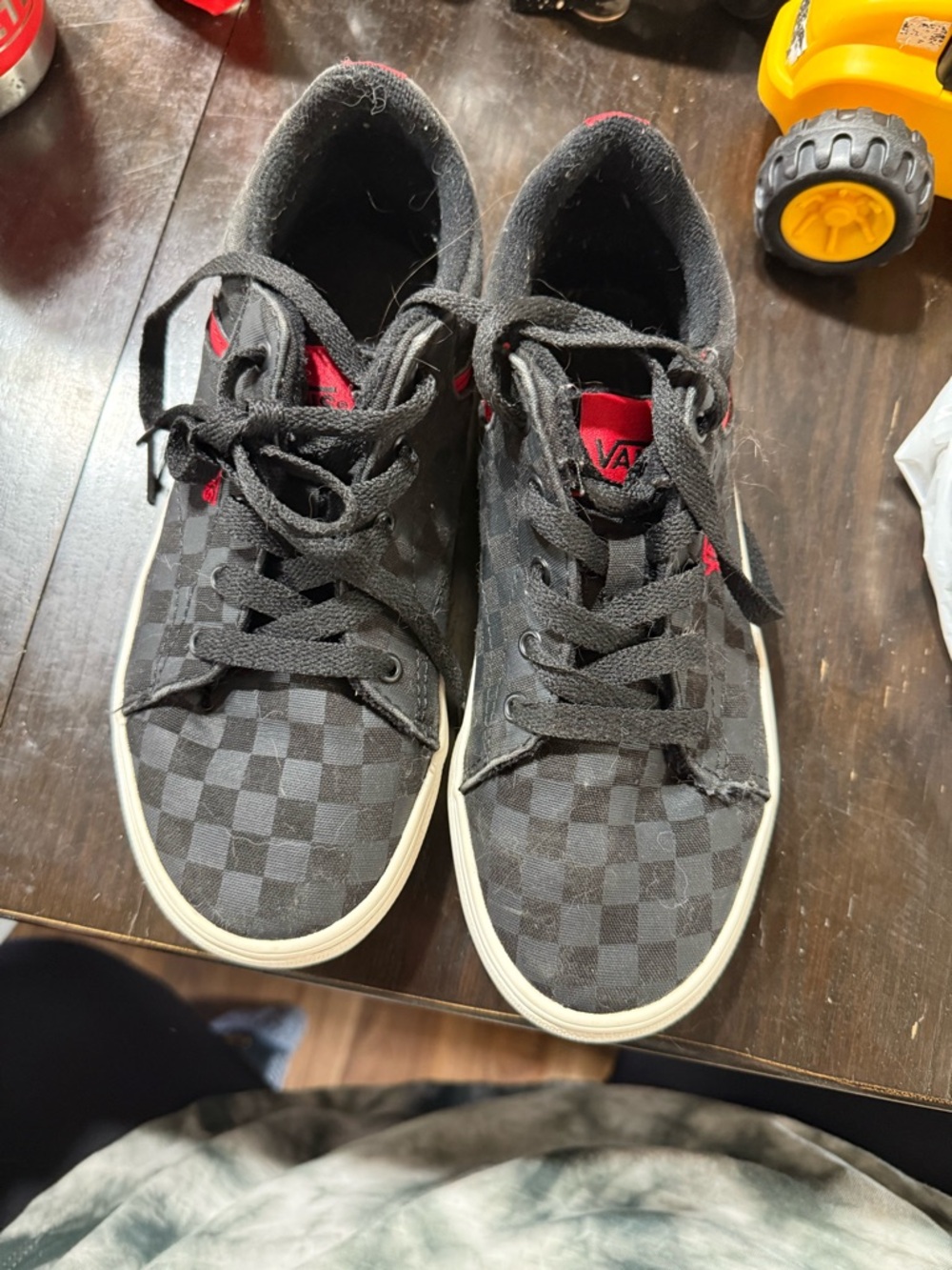 Vans Kids Black Checkerboard Lace-Up Sneakers with Red Accents